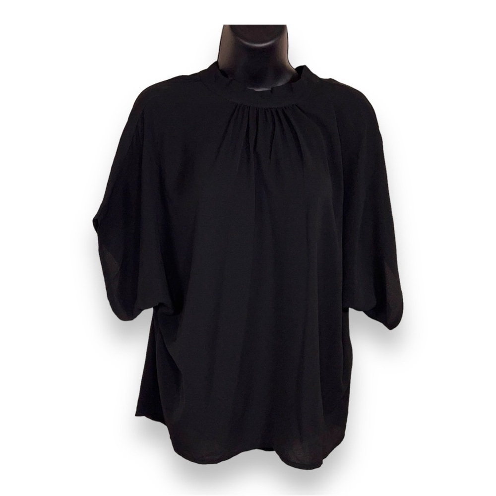 SIZE 6 SHEIN BLACK MOCK NECK BLOUSE STRETCH GOTH RETRO OVERSIZED